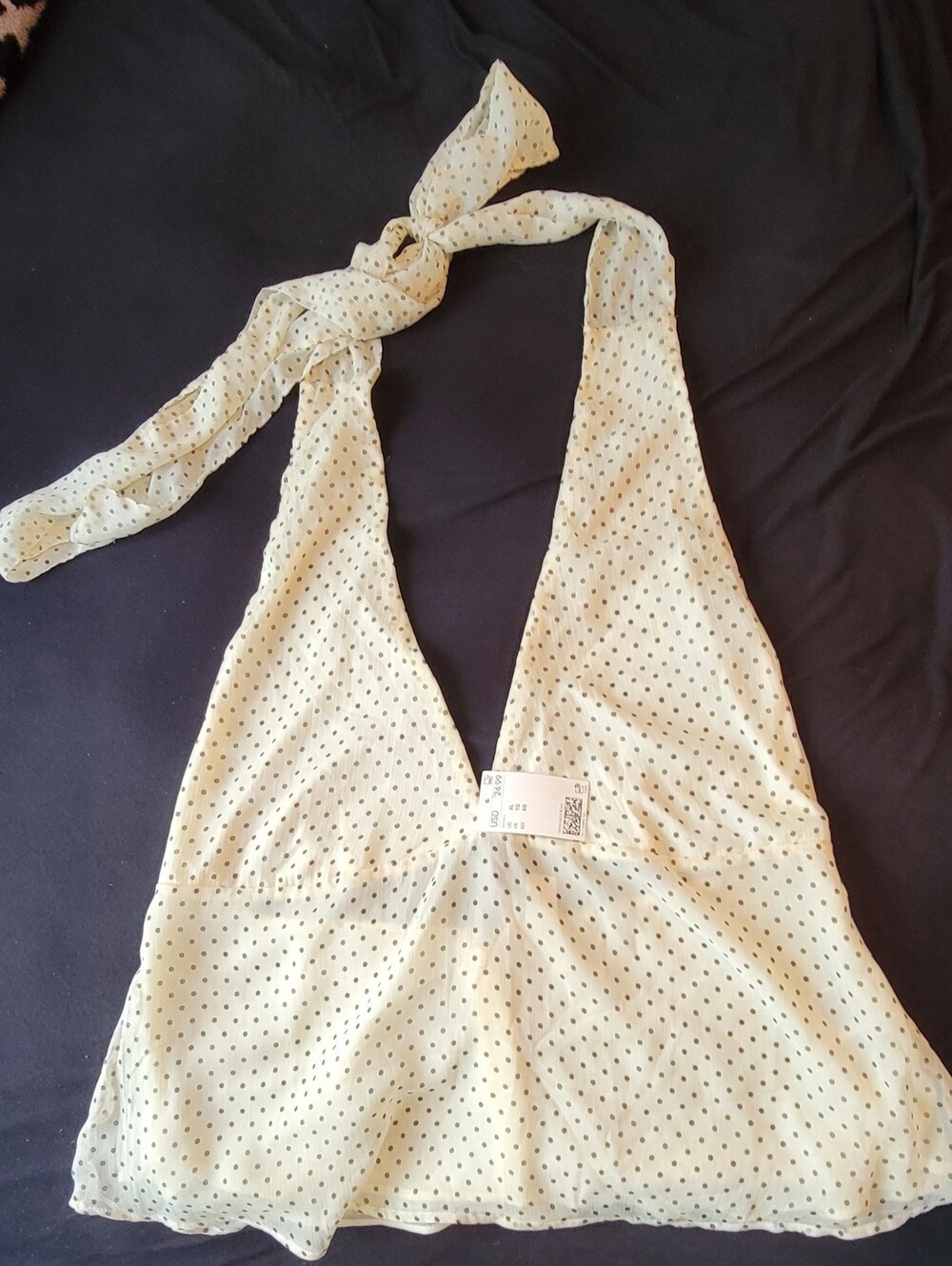 Divided Halter Polka Dot Bandeau - Cream with Black Dots